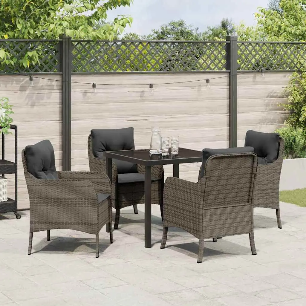 Outdoor Dining Set Modern 5 Piece Grey Poly Rattan Furniture with Cushions