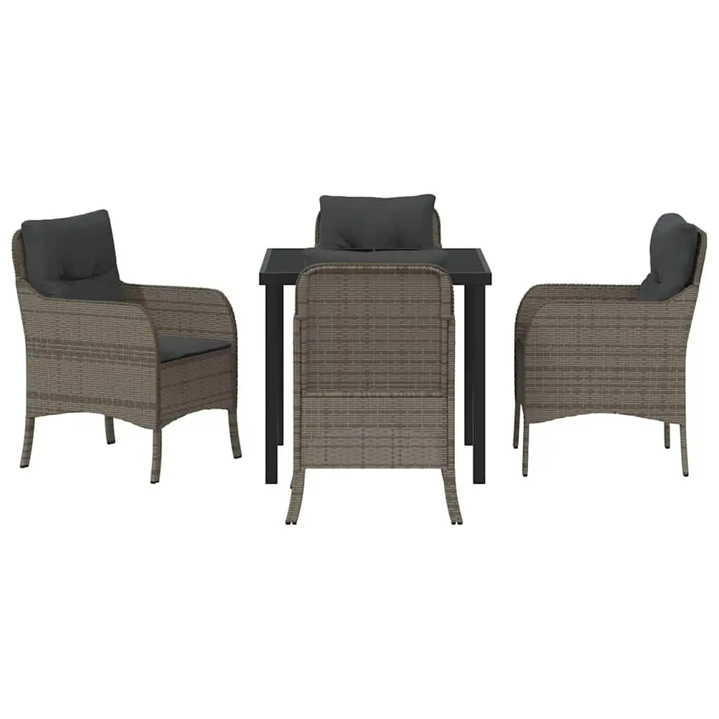 Outdoor Dining Set Modern 5 Piece Grey Poly Rattan Furniture with Cushions