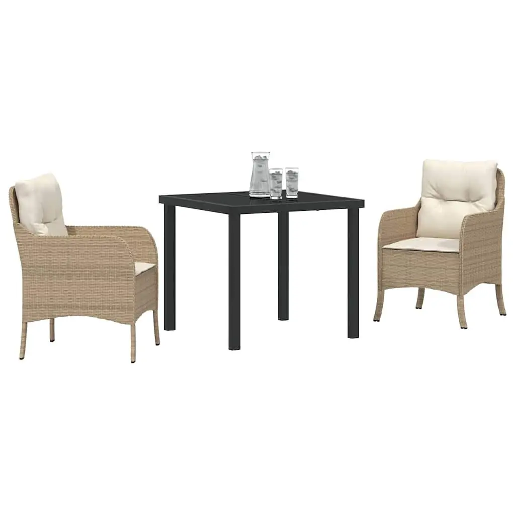 Garden Dining Set Modern 3 Piece Outdoor Furniture with Cushions Beige Poly Rattan
