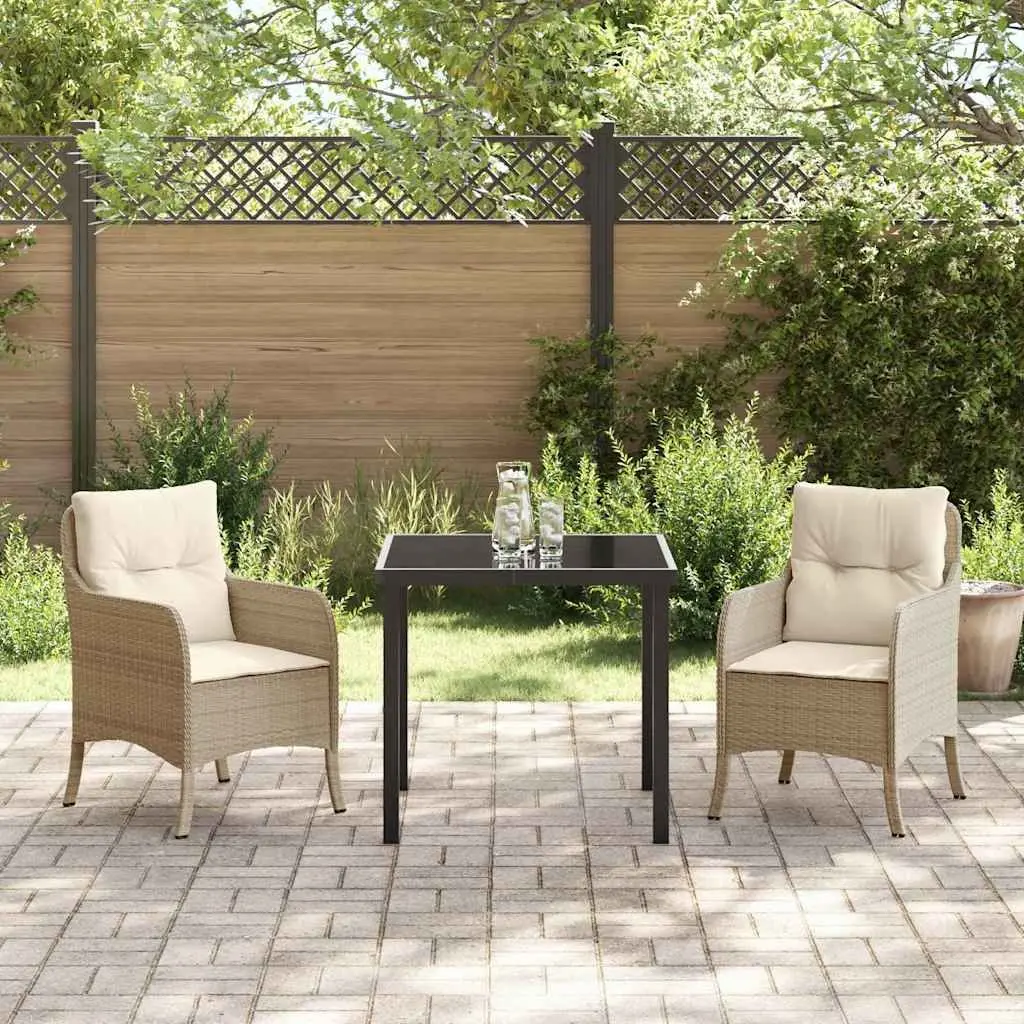 Garden Dining Set Modern 3 Piece Outdoor Furniture with Cushions Beige Poly Rattan