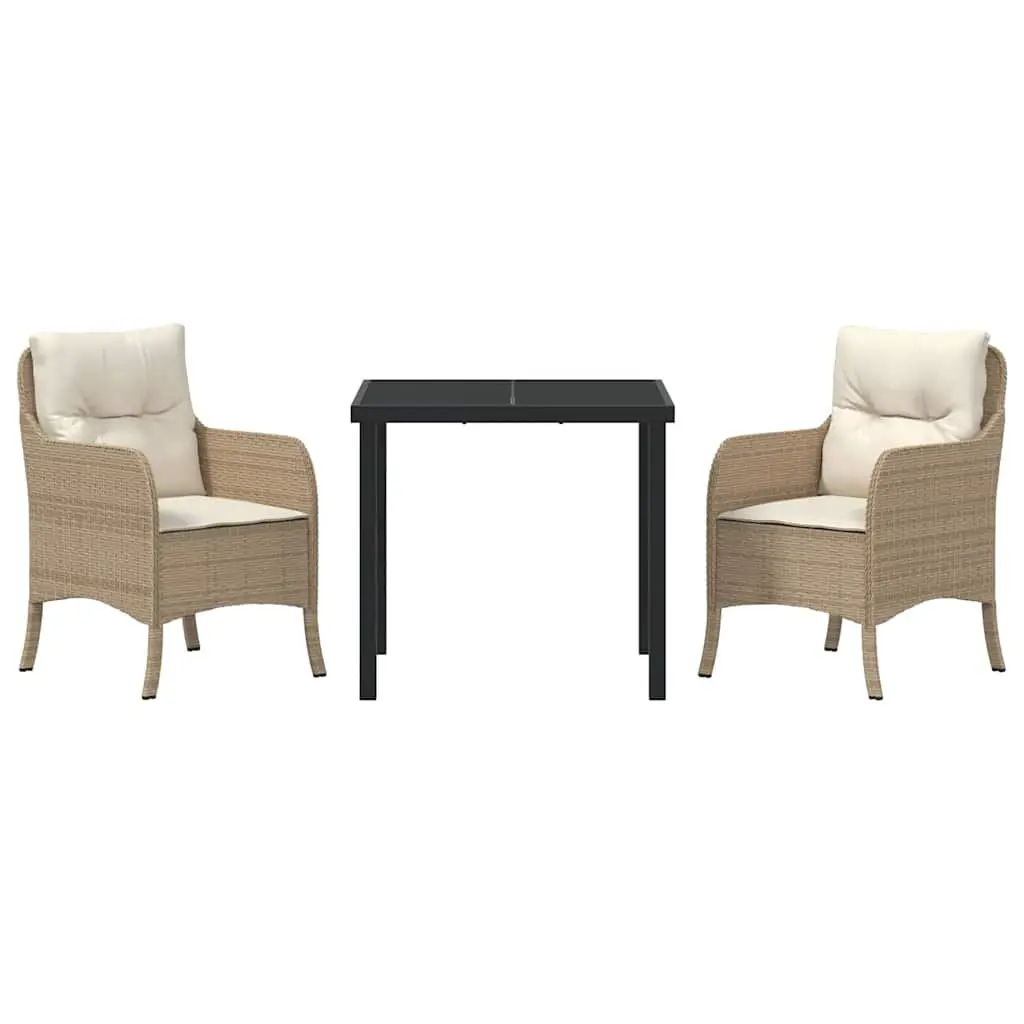 Garden Dining Set Modern 3 Piece Outdoor Furniture with Cushions Beige Poly Rattan