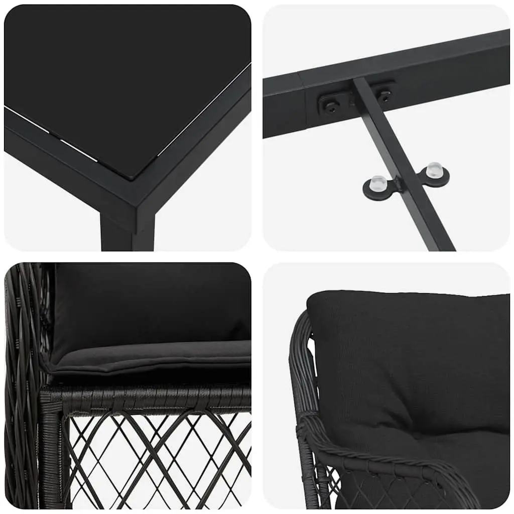 Garden Dining Set 5 Pieces Black Poly Rattan Outdoor Furniture with Cushions