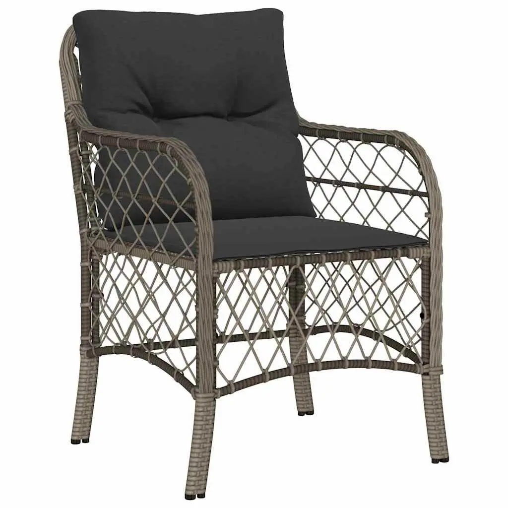 Garden Dining Set Modern Grey Poly Rattan 3 Piece Outdoor Furniture with Cushions