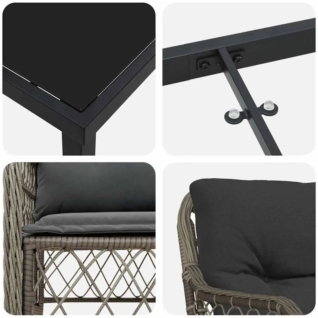 Garden Dining Set Modern Grey Poly Rattan 3 Piece Outdoor Furniture with Cushions