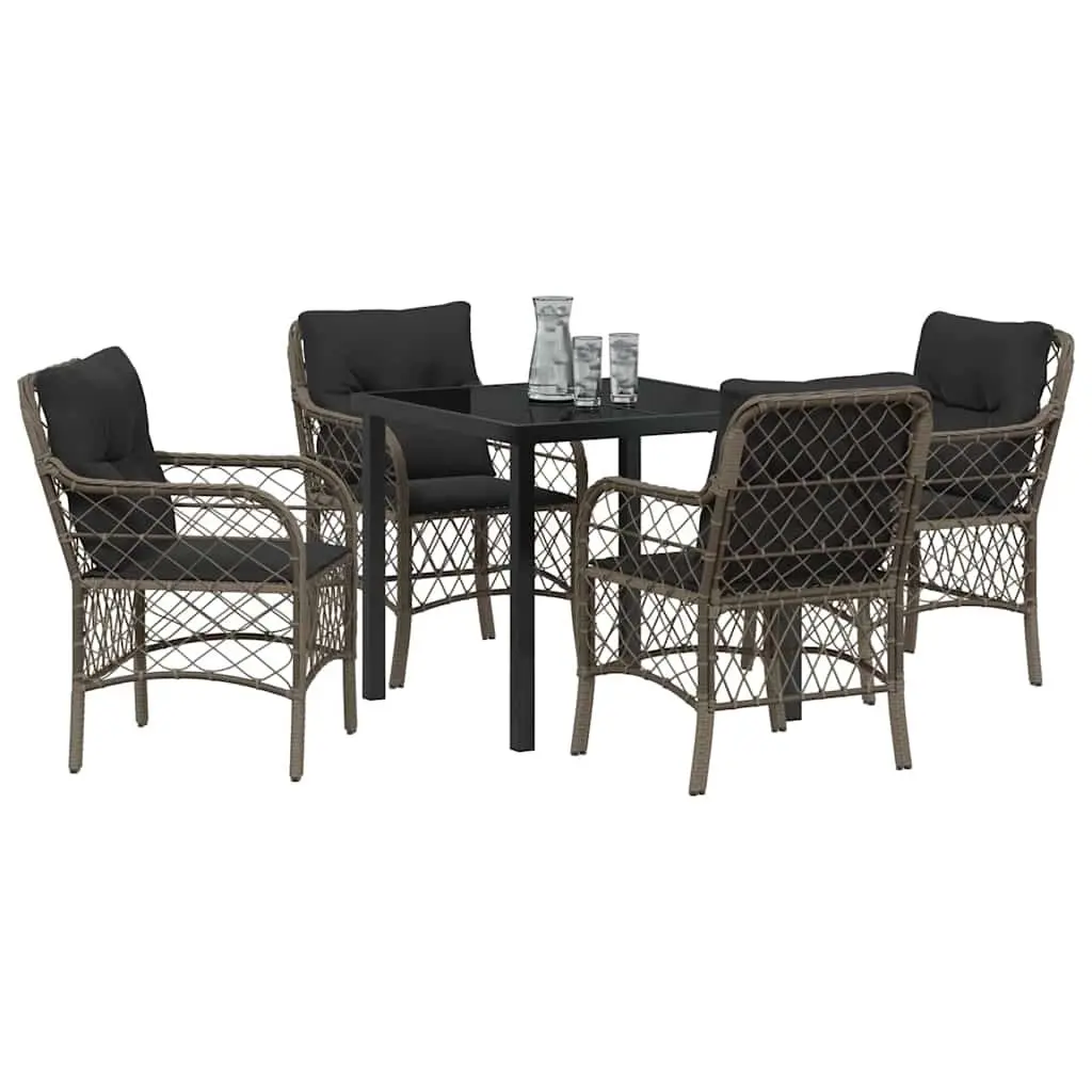 Garden Dining Set Modern 5 Pieces Grey Poly Rattan Outdoor Furniture with Cushions