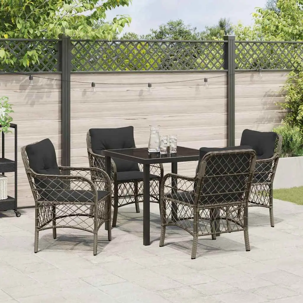 Garden Dining Set Modern 5 Pieces Grey Poly Rattan Outdoor Furniture with Cushions