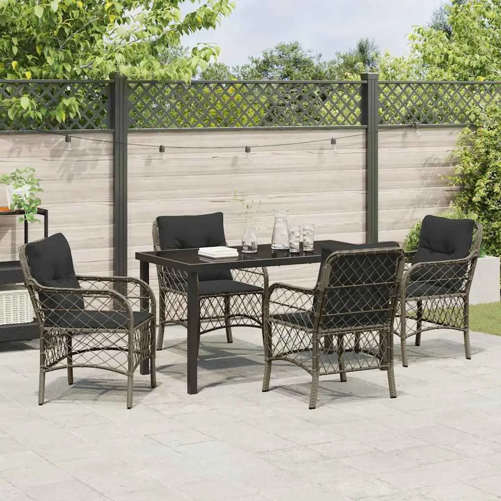 Outdoor Furniture Set Grey Poly Rattan Cushioned Dining Chairs and Table 5 Piece