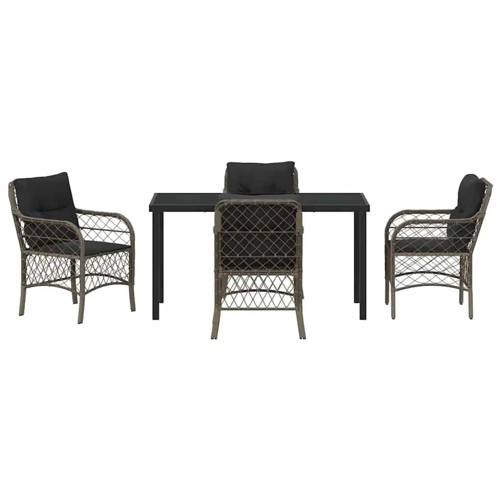 Outdoor Furniture Set Grey Poly Rattan Cushioned Dining Chairs and Table 5 Piece
