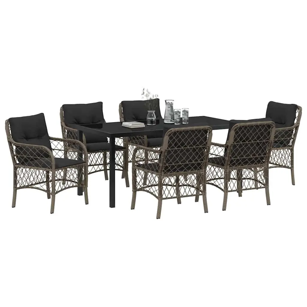 Garden Dining Set 7 Pieces Outdoor Furniture Grey Poly Rattan Patio Chairs Table