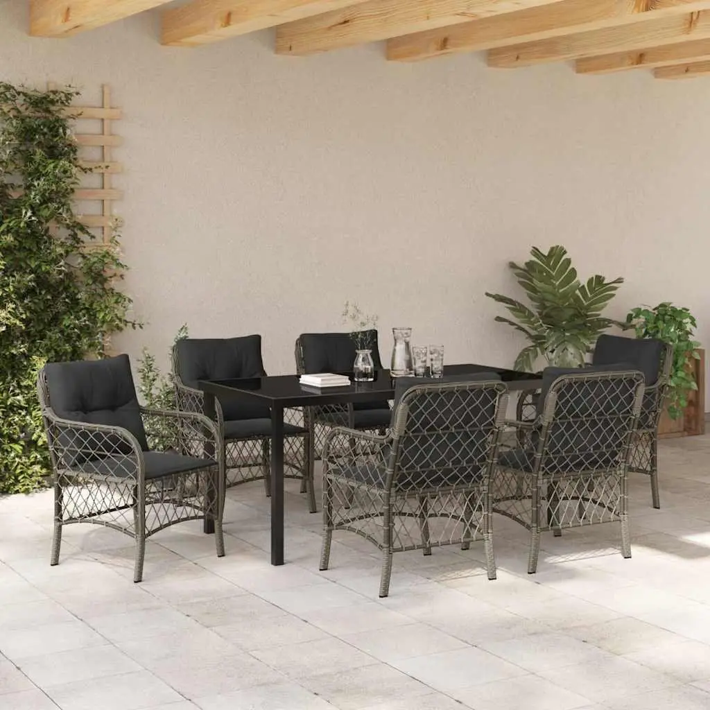 Garden Dining Set 7 Pieces Outdoor Furniture Grey Poly Rattan Patio Chairs Table