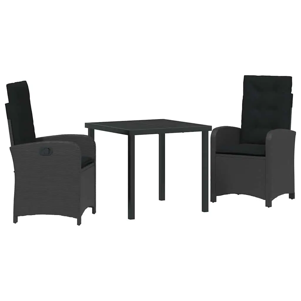 Garden Dining Set 3 Piece Outdoor Furniture Black Poly Rattan Chairs Table