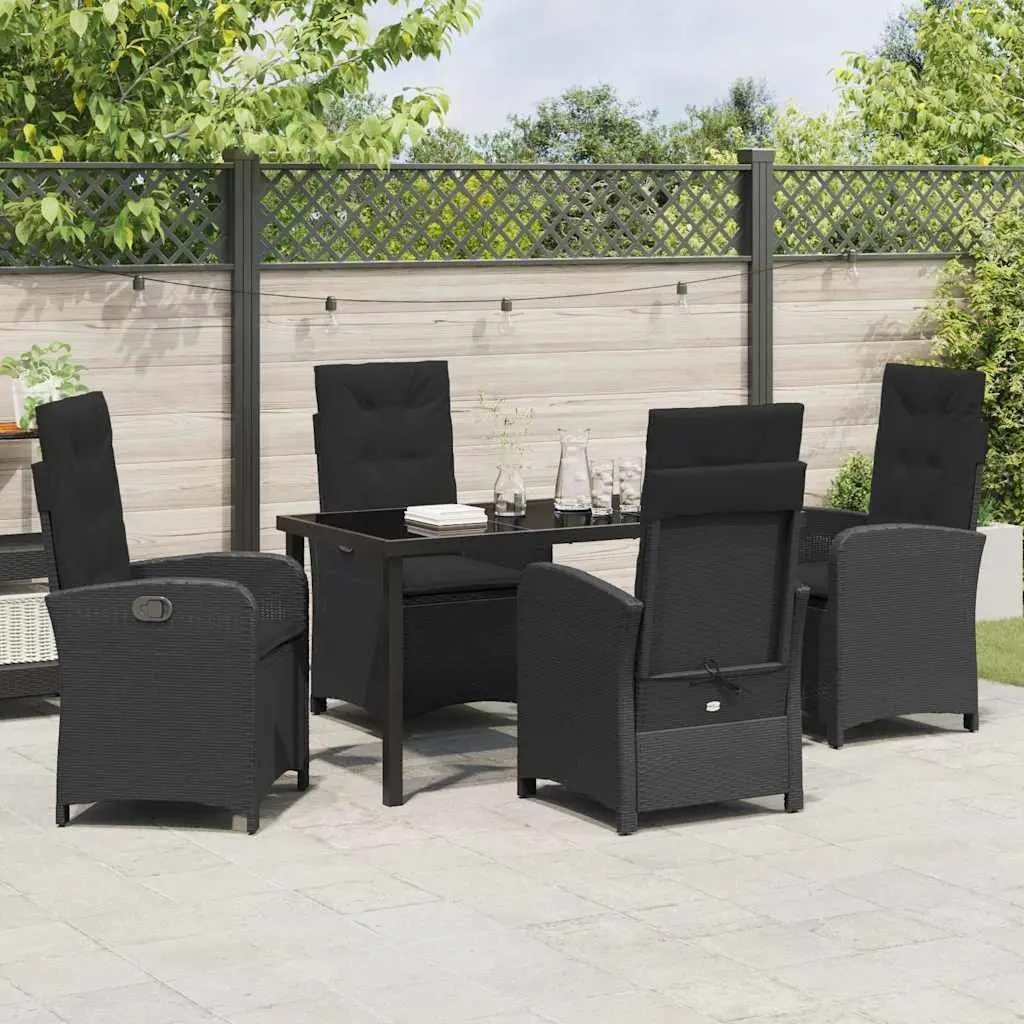 Garden Dining Set Modern Style 5 Pieces Black Poly Rattan Outdoor Furniture Patio Table