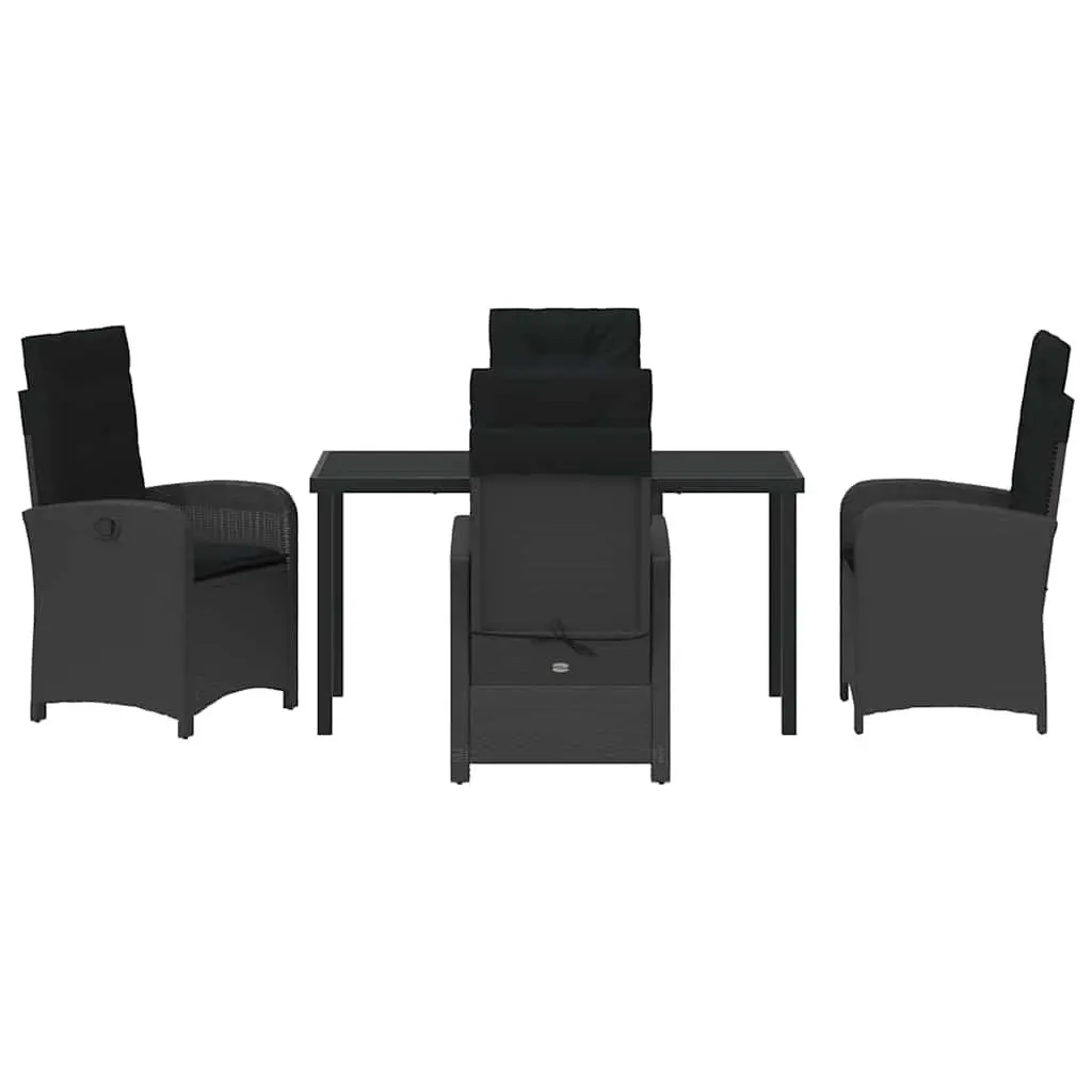 Garden Dining Set Modern Style 5 Pieces Black Poly Rattan Outdoor Furniture Patio Table