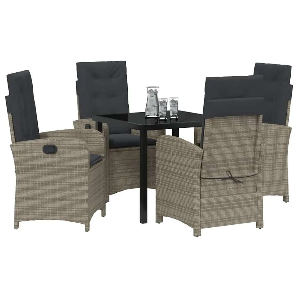 Garden Dining Set 5 Piece Outdoor Furniture Grey Poly Rattan with Cushions