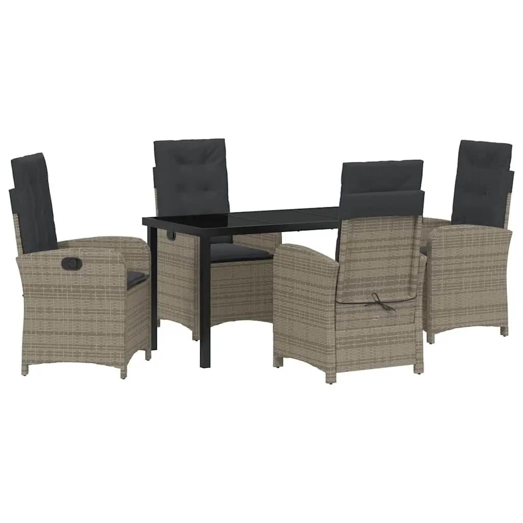 Outdoor Dining Set 5 Piece Rattan Chairs Glass Table Cushions Grey