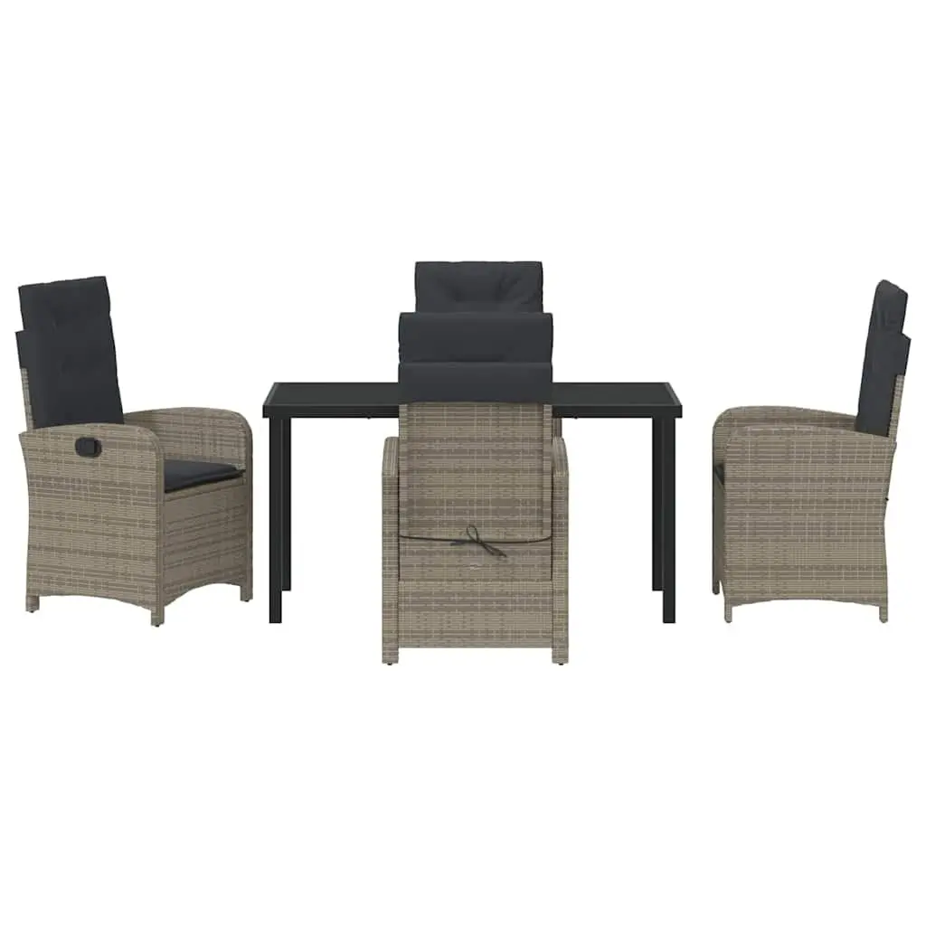 Outdoor Dining Set 5 Piece Rattan Chairs Glass Table Cushions Grey