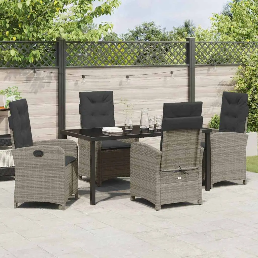Garden Dining Set Modern Outdoor Furniture 5 Piece Grey Poly Rattan with Cushions