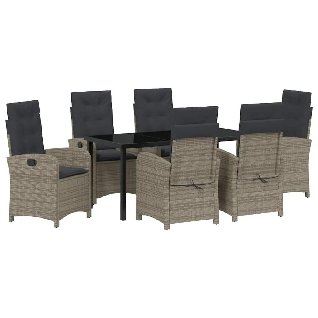 7 Piece Grey Poly Rattan Garden Dining Set with Cushions for Outdoor Space