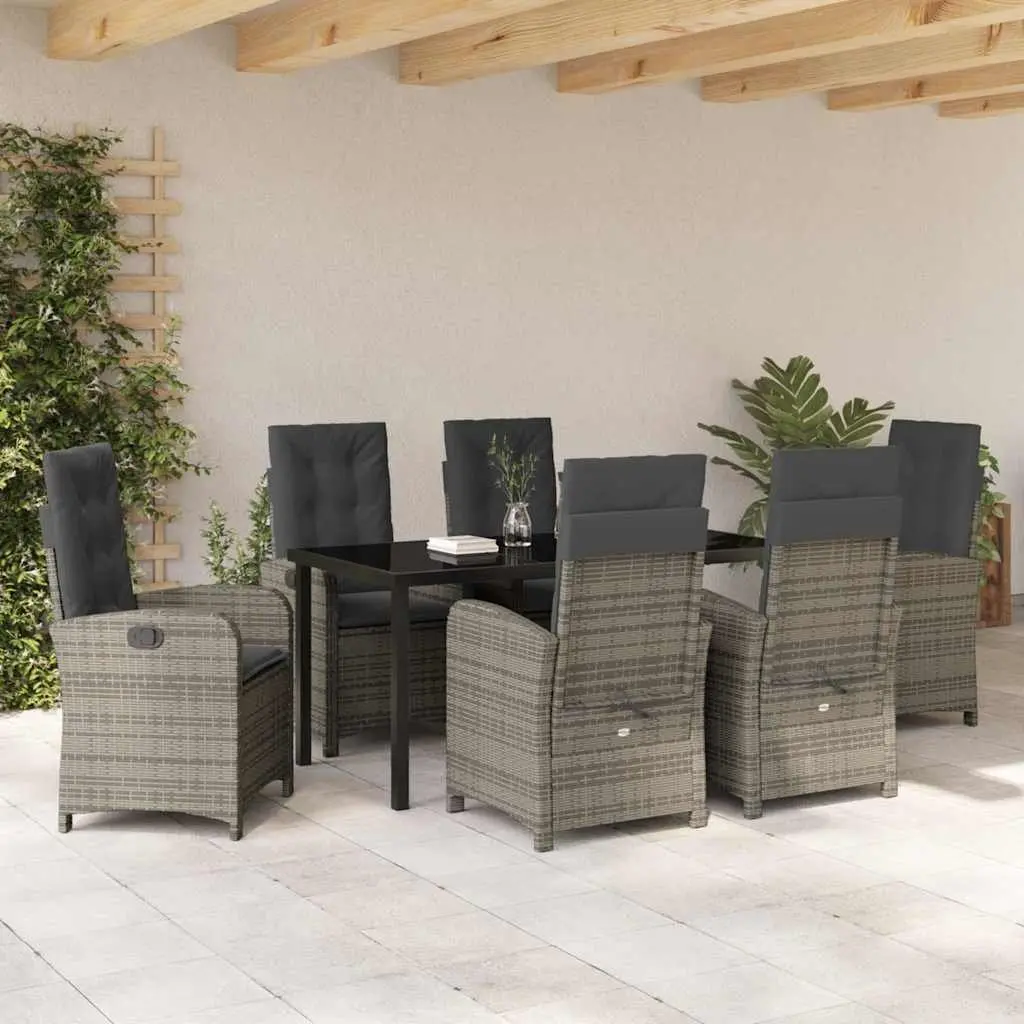 7 Piece Grey Poly Rattan Garden Dining Set with Cushions for Outdoor Space