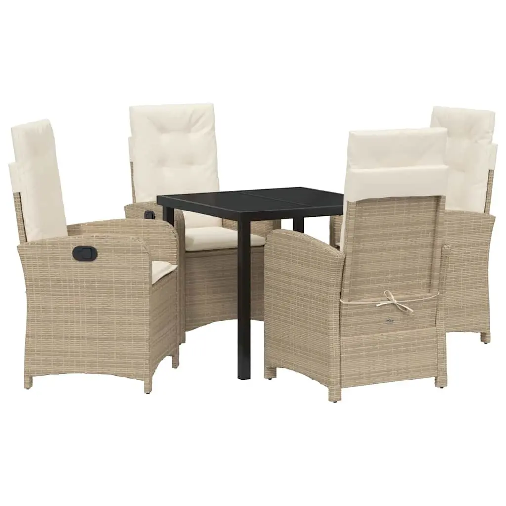Garden Dining Set Minimalist Modern 5 Piece Beige Poly Rattan with Cushions