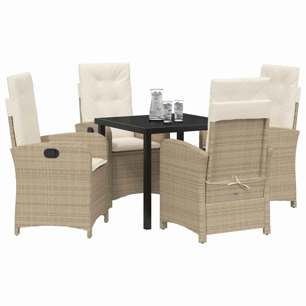 Garden Dining Set Minimalist Modern 5 Piece Beige Poly Rattan with Cushions