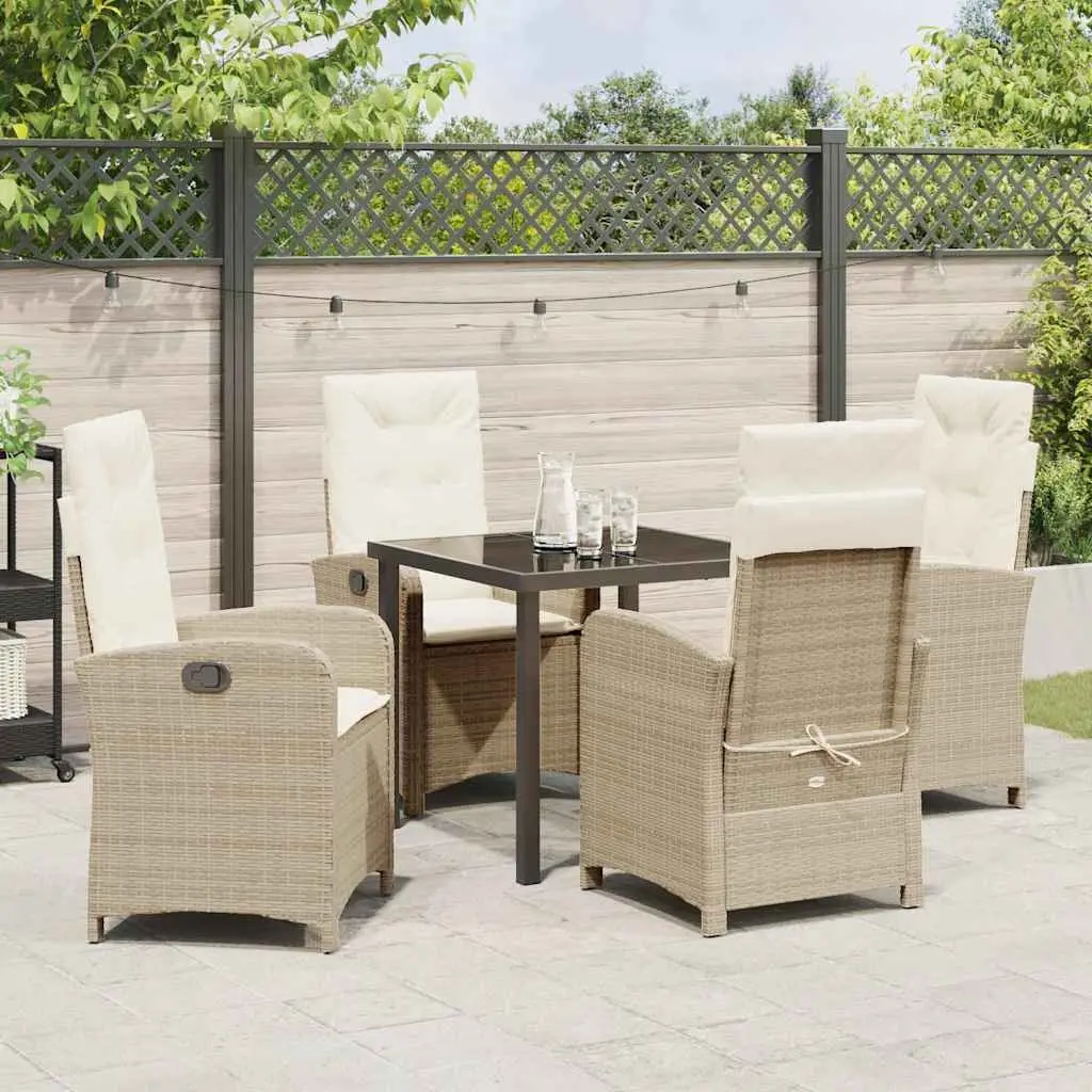 Garden Dining Set Minimalist Modern 5 Piece Beige Poly Rattan with Cushions