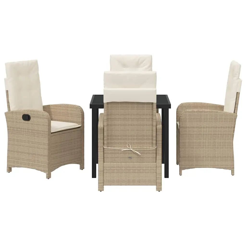 Garden Dining Set Minimalist Modern 5 Piece Beige Poly Rattan with Cushions