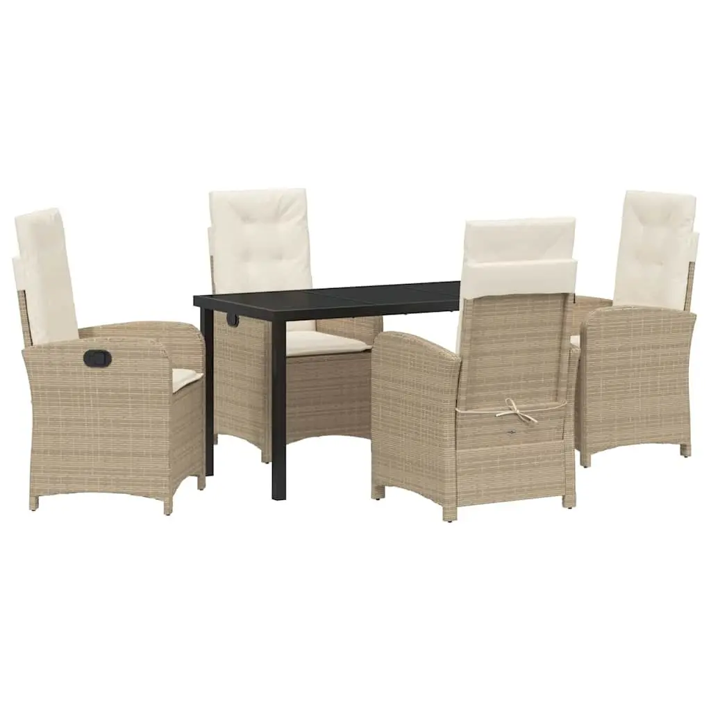 Garden Dining Set 5 Pieces Outdoor Furniture with Cushions Beige Poly Rattan