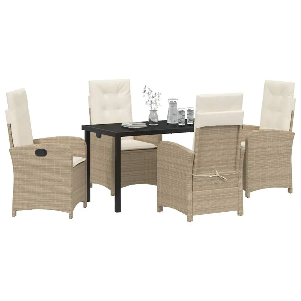 Garden Dining Set 5 Pieces Outdoor Furniture with Cushions Beige Poly Rattan