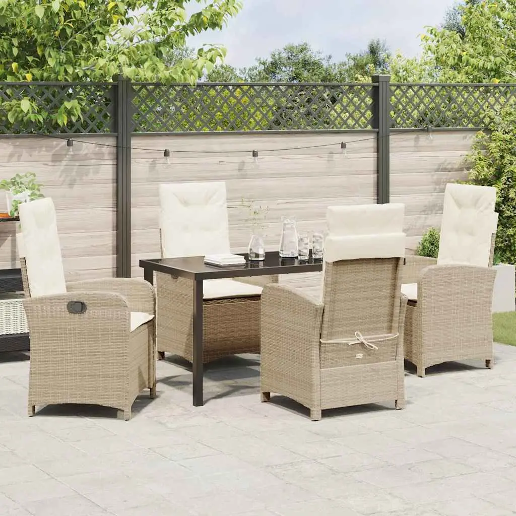 Garden Dining Set 5 Pieces Outdoor Furniture with Cushions Beige Poly Rattan