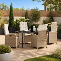 Garden Dining Set 5 Piece Outdoor Furniture with Cushions Beige Poly Rattan