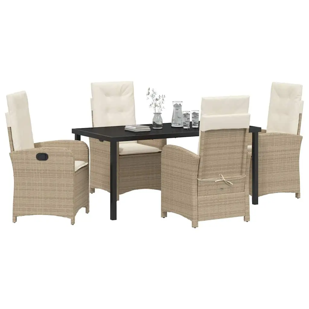 Garden Dining Set 5 Piece Outdoor Furniture Beige Poly Rattan Glass Tabletop