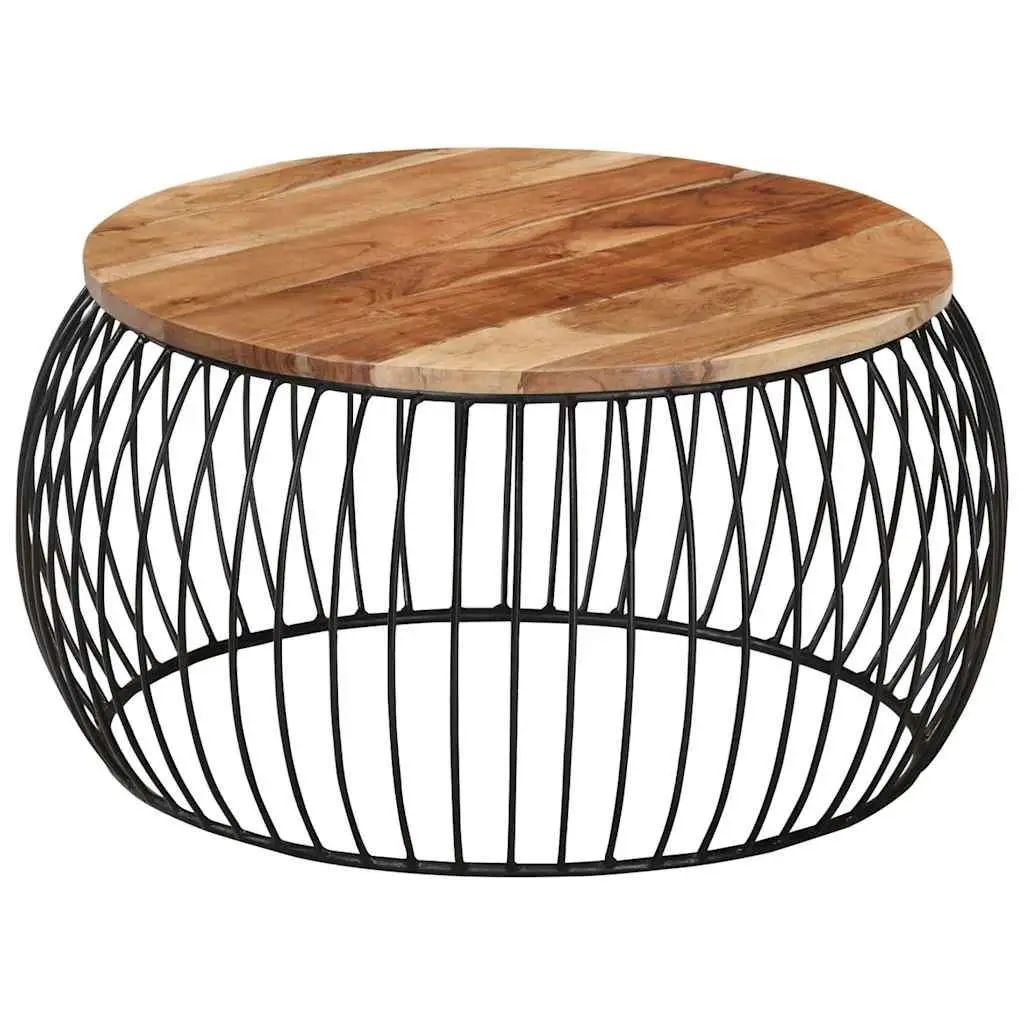 Coffee Table Vintage Style Ø68 cm Brown Solid Acacia Wood with Iron Frame