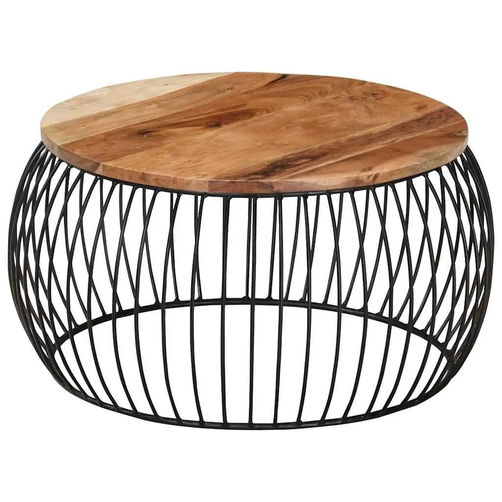Coffee Table Vintage Style Ø68 cm Brown Solid Acacia Wood with Iron Frame