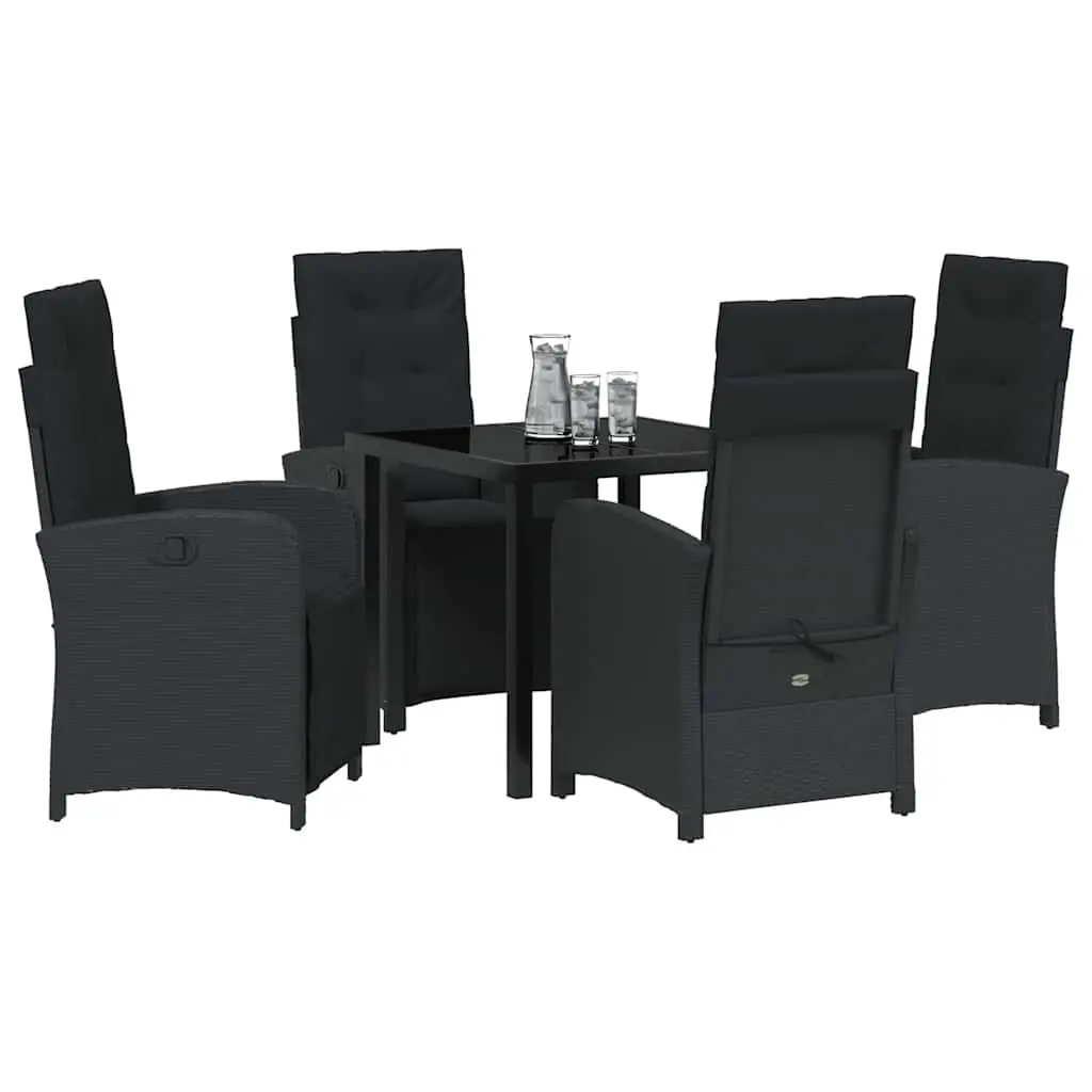 Garden Dining Set 5 Pieces Black Poly Rattan Outdoor Furniture with Cushions