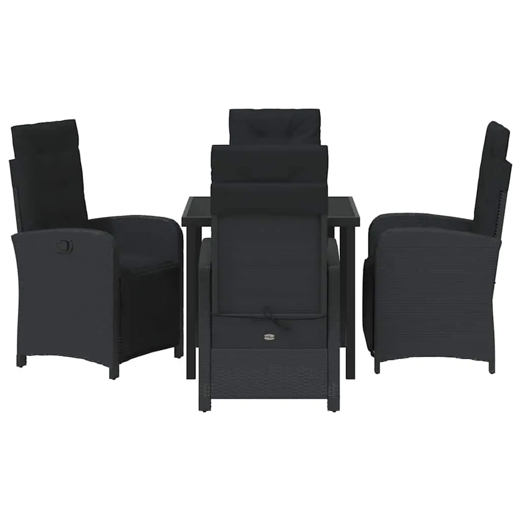 Garden Dining Set 5 Pieces Black Poly Rattan Outdoor Furniture with Cushions