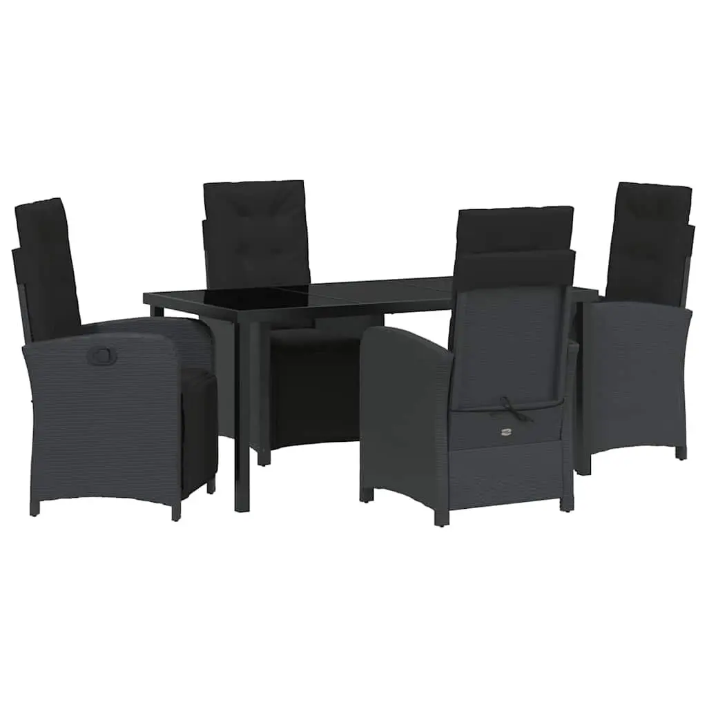 Outdoor Dining Set Modern Black Poly Rattan Glass Top 5 Piece