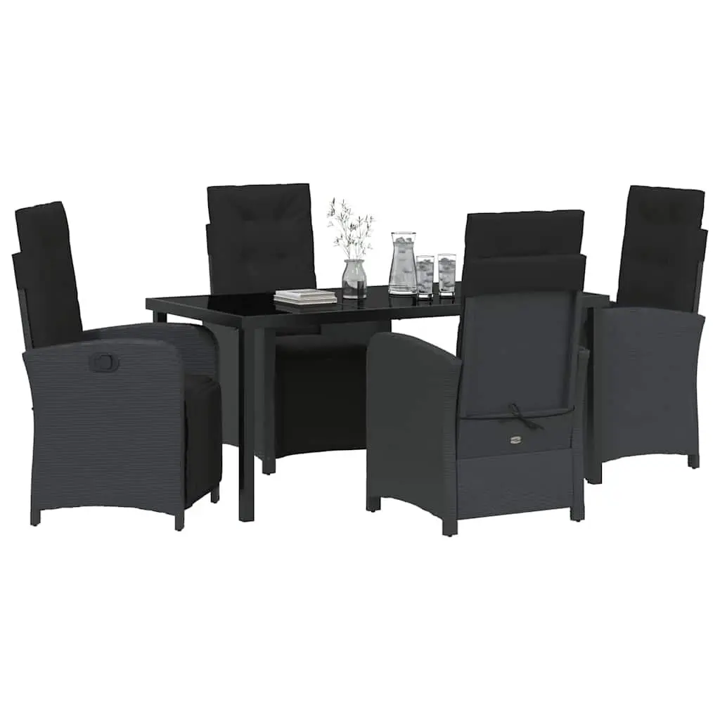 Outdoor Dining Set Modern Black Poly Rattan Glass Top 5 Piece