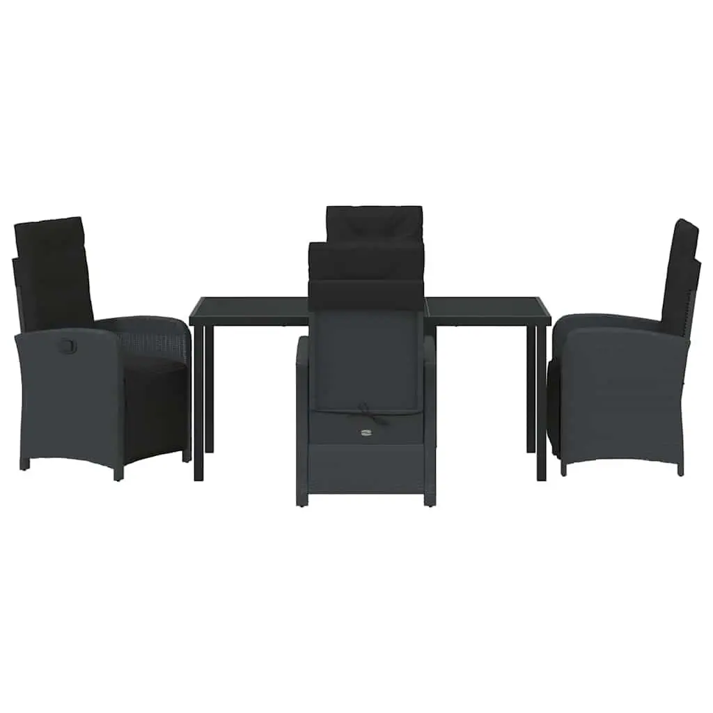 Outdoor Dining Set Modern Black Poly Rattan Glass Top 5 Piece