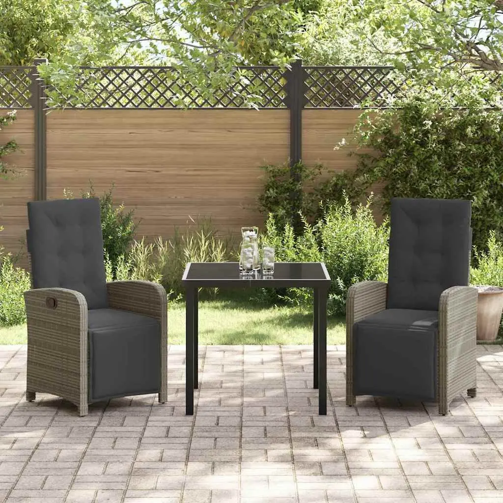 Outdoor Garden Dining Set Grey Poly Rattan 3 Piece