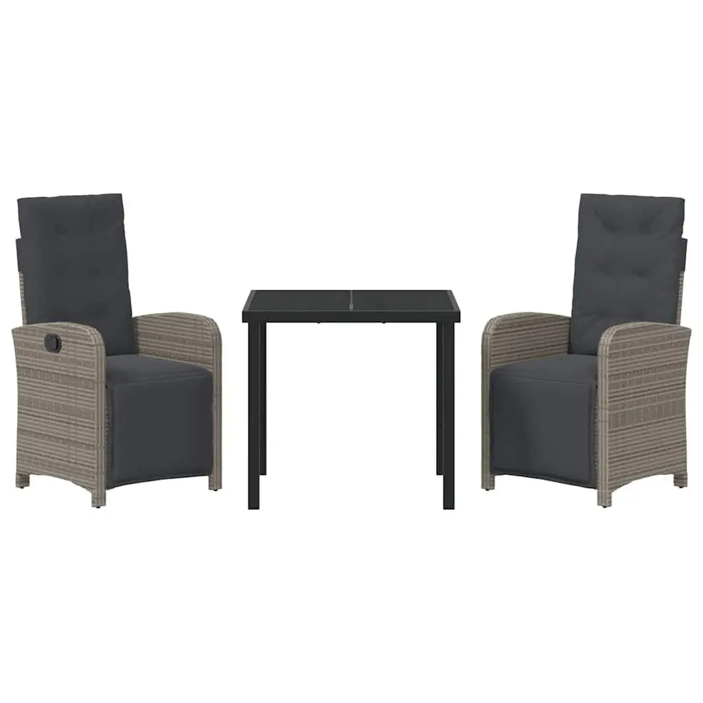 Outdoor Garden Dining Set Grey Poly Rattan 3 Piece