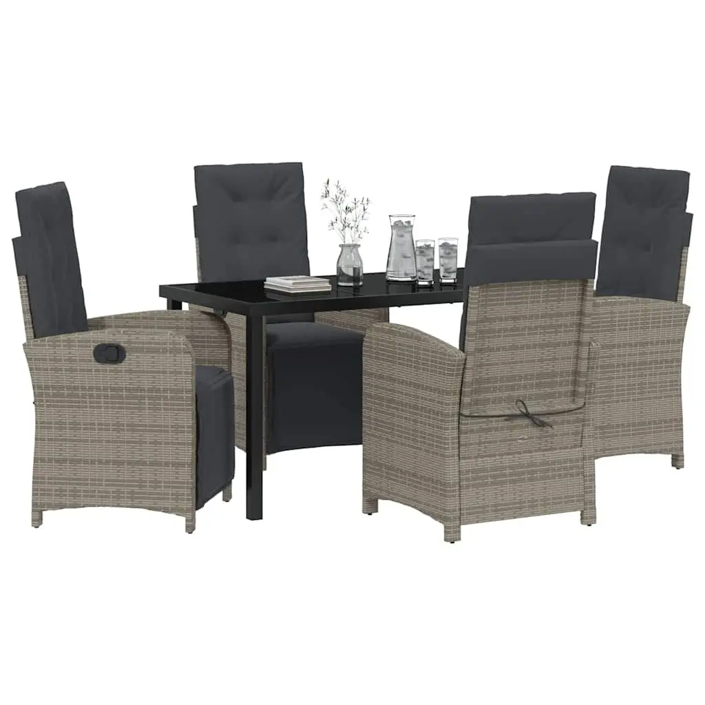 Garden Dining Set Grey Poly Rattan 5 Piece Outdoor Furniture with Glass Top
