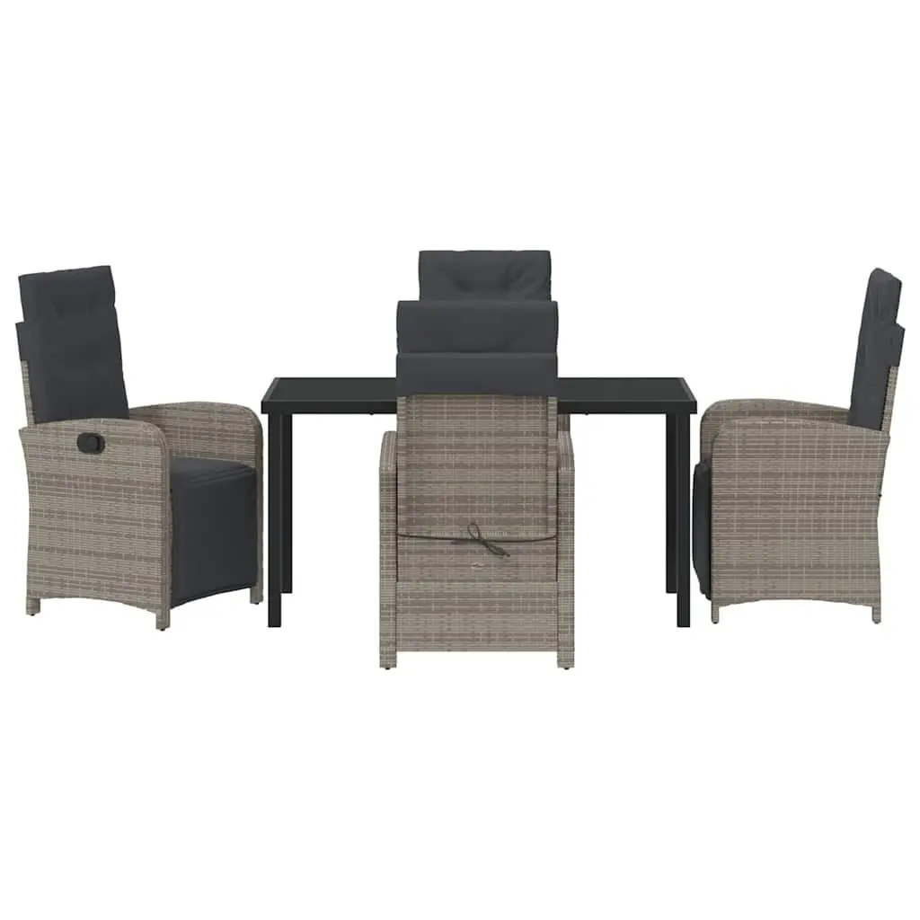 Garden Dining Set Grey Poly Rattan 5 Piece Outdoor Furniture with Glass Top