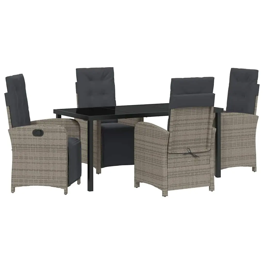 Garden Dining Set Grey Poly Rattan Outdoor Furniture 5 Piece with Cushions