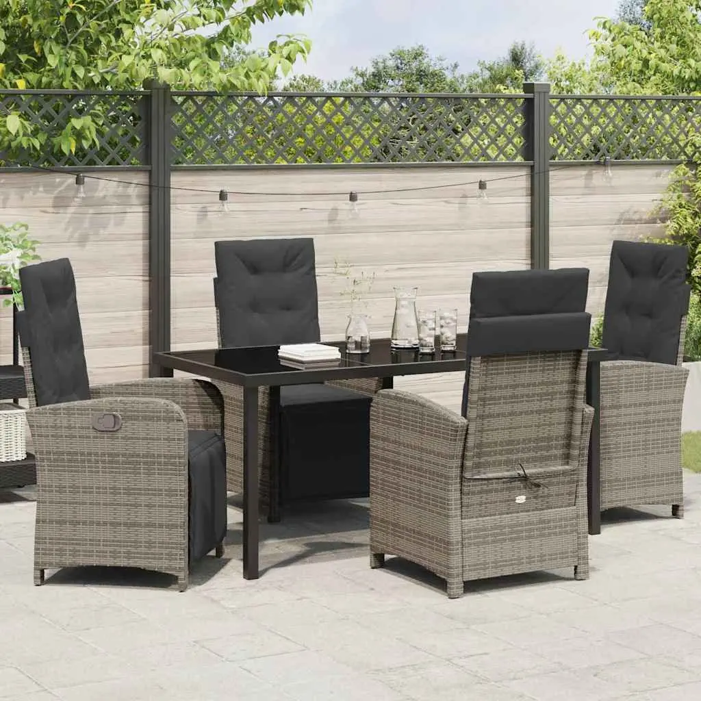 Garden Dining Set Grey Poly Rattan Outdoor Furniture 5 Piece with Cushions