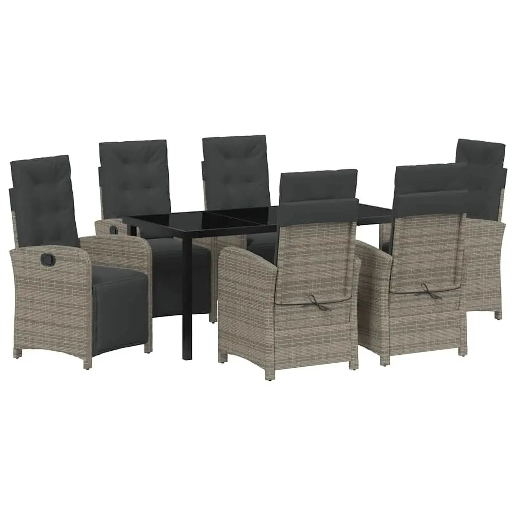 Outdoor Dining Set Grey Poly Rattan 7 Piece Garden Furniture with Cushions