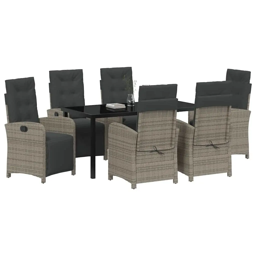Outdoor Dining Set Grey Poly Rattan 7 Piece Garden Furniture with Cushions
