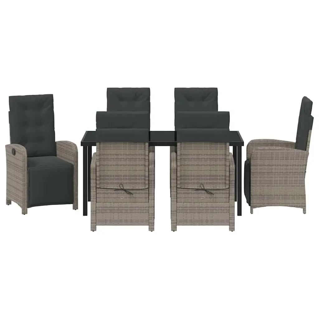 Outdoor Dining Set Grey Poly Rattan 7 Piece Garden Furniture with Cushions
