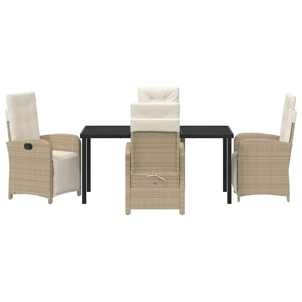 Outdoor Dining Set Poly Rattan Frame Tempered Glass Top 5 Piece Beige Cushions