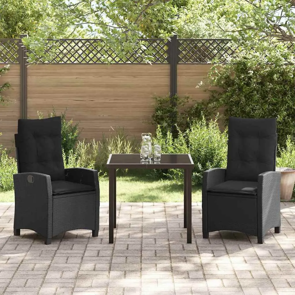 Outdoor Garden Dining Set Black Poly Rattan 3 Piece with Cushions